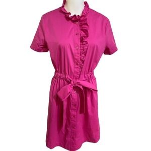 Isaac Mizrahi Ultra Pink Ruffled Button Down Dress Size M